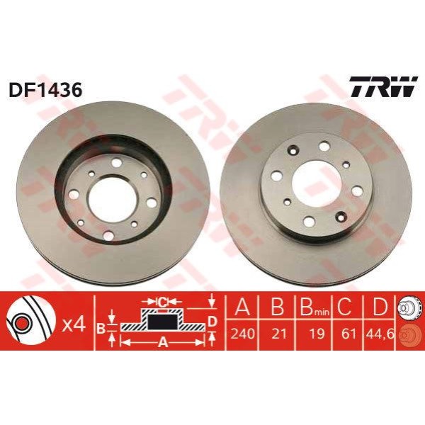 TRW DF1436 Fren Diski Ön Civic 91-01 Havalı 240Mm