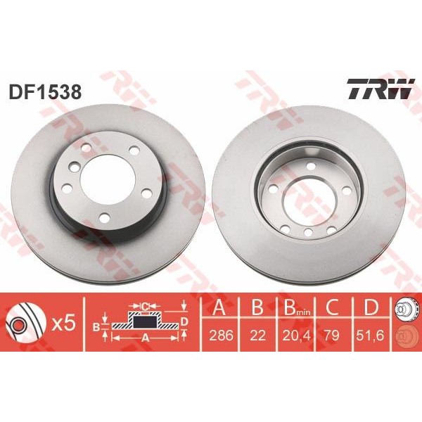 TRW DF1538 Fren Diski Ön Bmw 3 E36 Bmw Z3 Bmw Z4 91- Havalı 286Mm