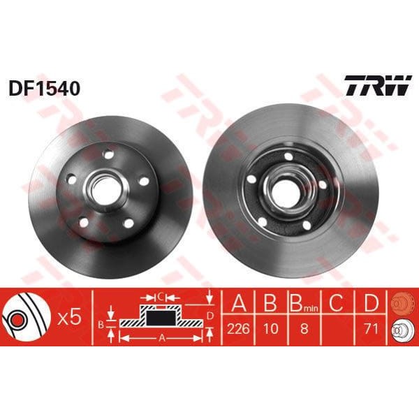 TRW DF1540 Fren Diski Arka Golf III 91- Passat B4 94- Vento 91- Düz 256Mm 