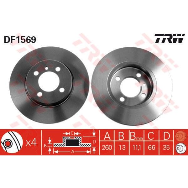 TRW DF1569 Fren Diski Ön Bmw 3 E30 Düz 260Mm