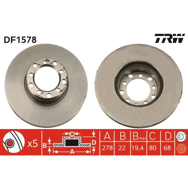 TRW DF1578 Fren Diski Ön Hava Kanallı (Mercedes :(W126) 280S-500Sel (1980-1985) 
