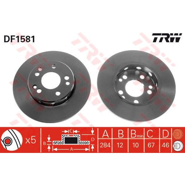 TRW DF1581 Fren Diski Ön Mecedes W124 85-95 Düz 284Mm 