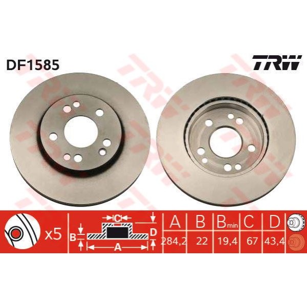 TRW DF1585 Fren Diski Ön Mercedes W124 93-95 Havalı 284Mm 