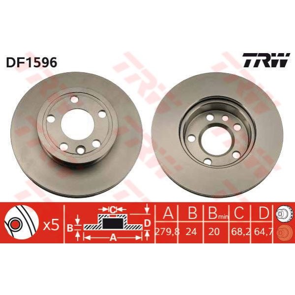 TRW DF1596 Fren Diski Ön Transporter T4 90-95 Havalı 280Mm 