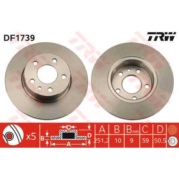TRW DF1739 Fren Diski Arka 147 00- 156 97- 164 92- Düz 251Mm 