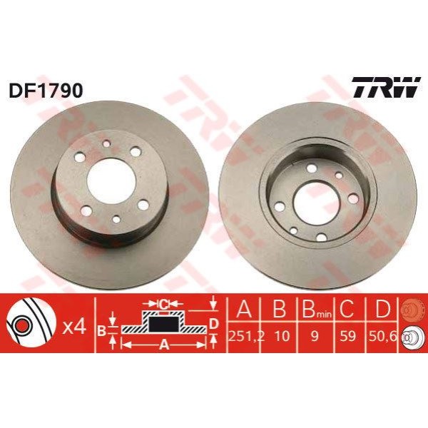 TRW DF1790 Fren Diski Arka Linea 07- Bravo II 07- Stilo 01- / 164 87- Düz 251Mm 