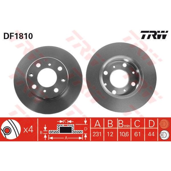 TRW DF1810 Fren Diski Ön 200 85-89 Düz 231Mm 