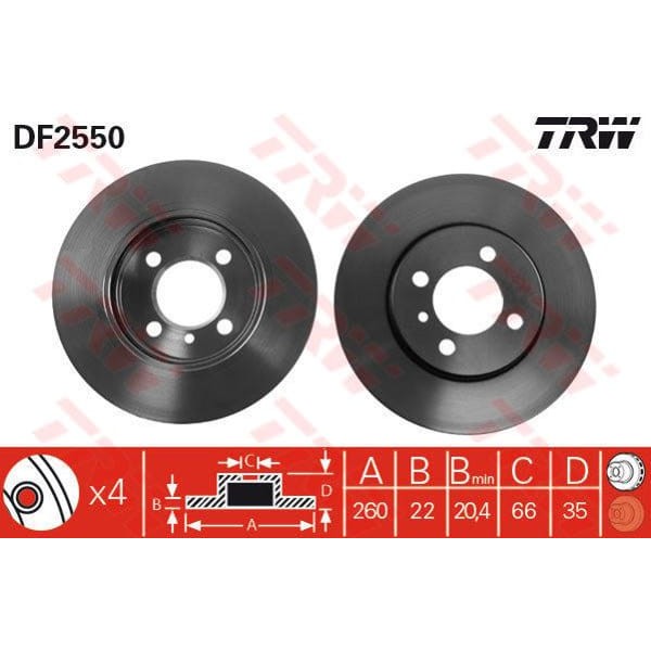 TRW DF2550 Fren Diski Ön Bmw 3 E30 Bmw Z1 Havalı 260Mm