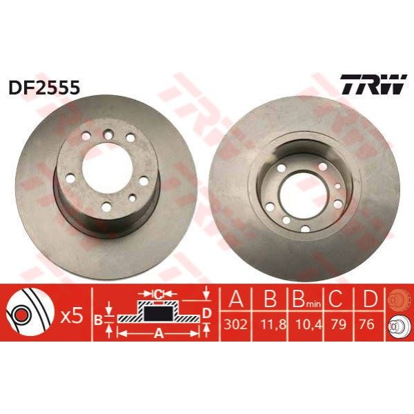 TRW DF2555 Fren Diski Ön Bmw 5 E34 88-97 Düz 302Mm