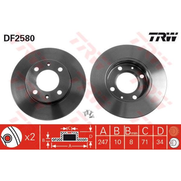 TRW DF2580 Fren Diski Arka 405 87-96 Düz 247Mm 
