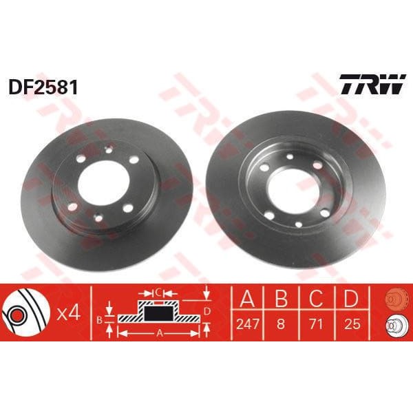 TRW DF2581 Fren Diski Arka 106 96- 206 98- 306 93- / Zx 91- Saxo 96- Xsara 97- Düz 247Mm 