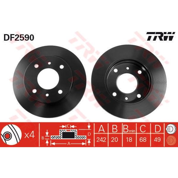 TRW DF2590 Fren Diski Ön Primera P10 90-96 Havalı 242Mm 