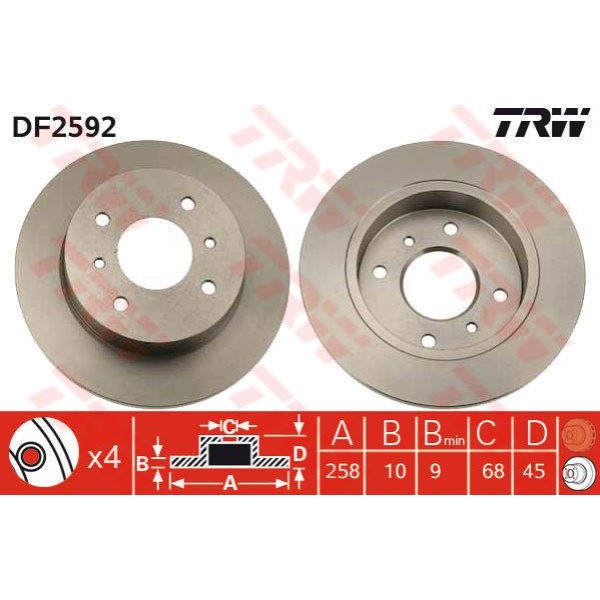 TRW DF2592 Fren Diski Arka Primera P10 90- Primera P11 96- Almera 00-06 Düz 258Mm 