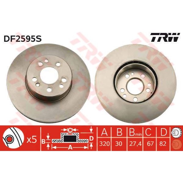 TRW DF2595S Fren Diski Ön Mercedes W140 93-98 Havalı 320Mm