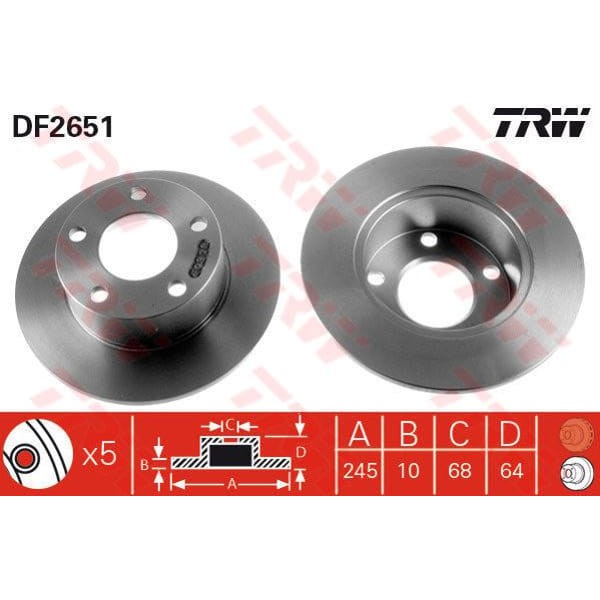 TRW DF2651 Fren Diski Arka A6 97-05 Düz 245Mm 