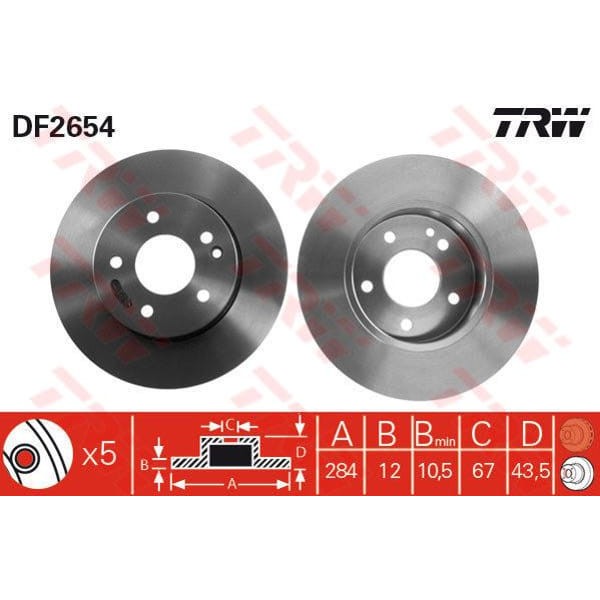 TRW DF2654 Fren Diski Ön Mercedes W202 93-00 Düz 284Mm 