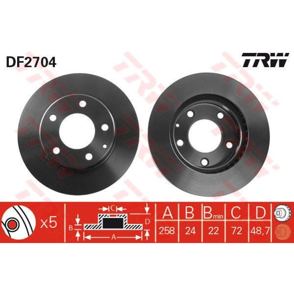 TRW DF2704 Fren Diski Ön Mazda 626 92-97 Mx-6 91- Premacy 99- Xedos 6 93- Havalı 258Mm 