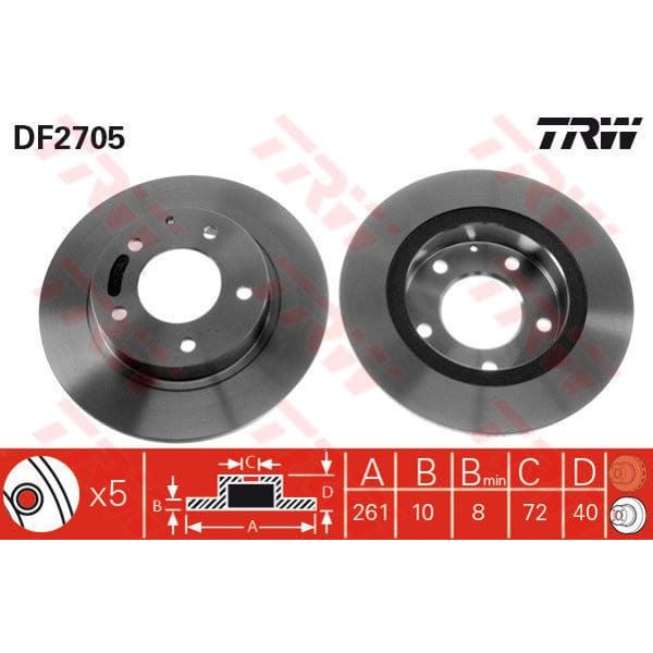 TRW DF2705 Fren Diski Arka Mazda 626 92-02 Mx-6 91- Xedos 6 93- Düz 261Mm 