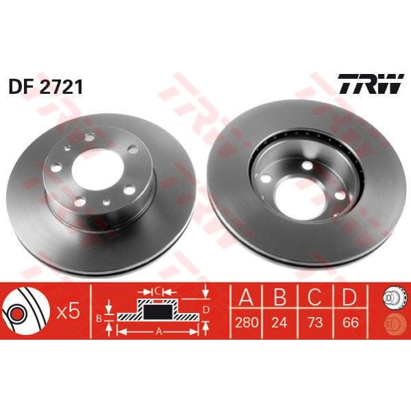 TRW DF2721 Fren Diski Ön 14Q Ducato 94-16 / Boxer 94-16 / Jumper 94-16 Havalı 280Mm