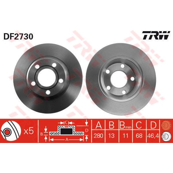 TRW DF2730 Fren Diski Ön A4 95-01 Düz 280Mm 