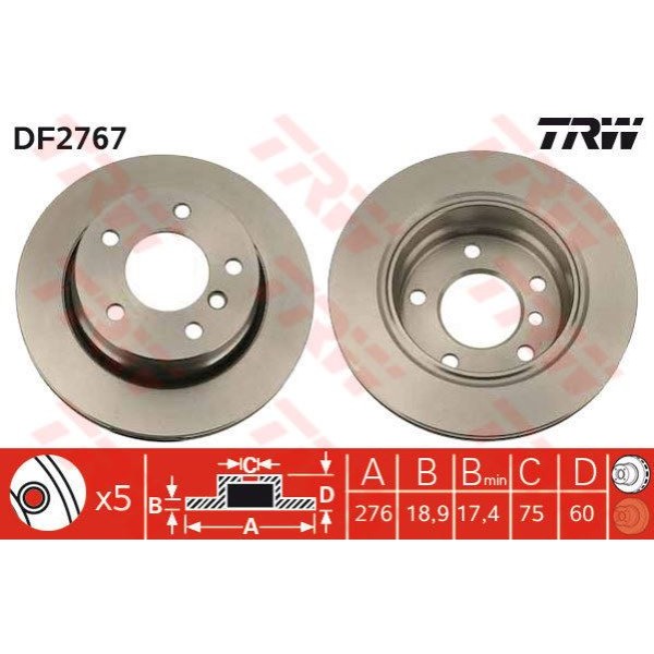 TRW DF2767 Fren Diski Arka Bmw 3 E36 Havalı 276Mm