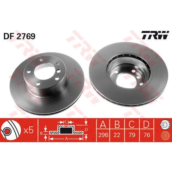 TRW DF2769 Fren Diski Ön Bmw 5 E39 95-04 Havalı 296Mm 