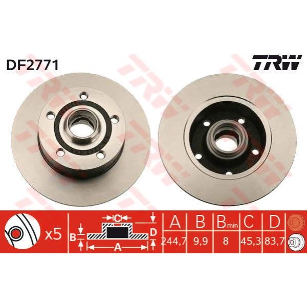 TRW DF2771 Fren Diski Arka A4 95-00 Düz 245Mm 