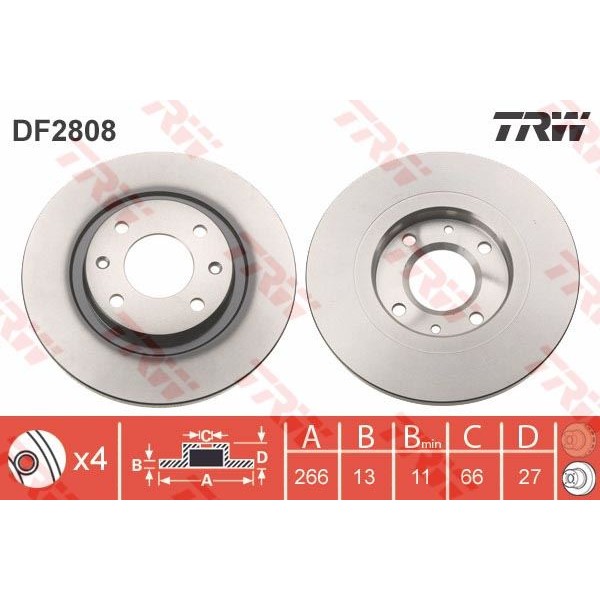 TRW DF2808 Fren Diski Ön 301 12- Partner 96- / C-Elysee 12- C2 03- C3 I 02- C4 Cactus 14- Berlingo 9