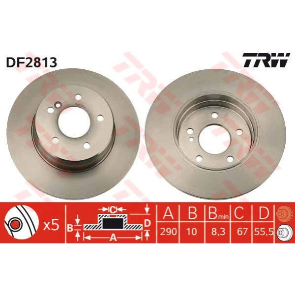 TRW DF2813 Fren Diski Arka Mercedes W210 W203 W209 07-10 Düz 290Mm 