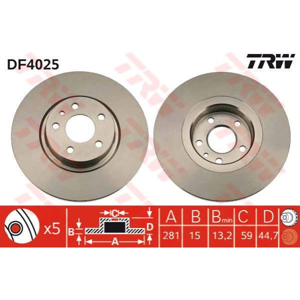 TRW DF4025 Fren Diski Ön 147 01-10 156 97-06 Düz 281Mm