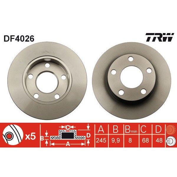 TRW DF4026 Fren Diski Arka Passat B5 96- / A4 Düz 245Mm 