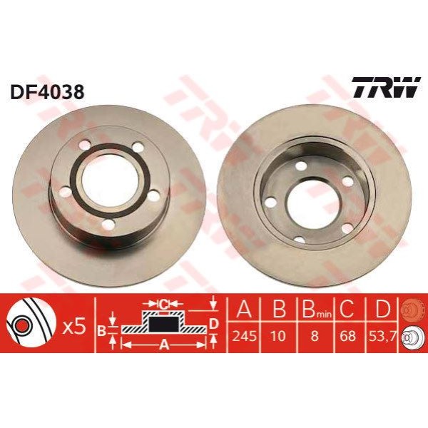 TRW DF4038 Fren Diski Arka A6 97-05 Düz 245Mm