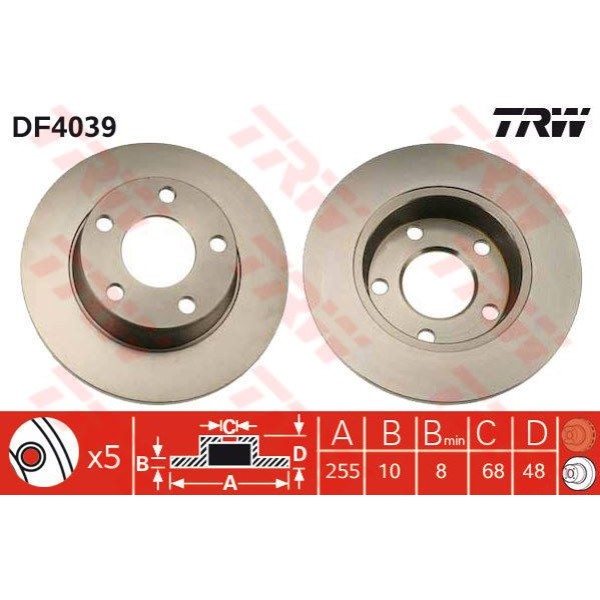 TRW DF4039 Fren Diski Arka A6 97-05 Düz 255Mm