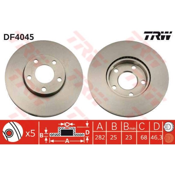 TRW DF4045 Fren Diski Ön Passat B5 96- Havalı 282Mm 
