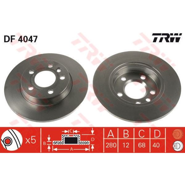 TRW DF4047 Fren Diski Arka Transporter T4 T4 97-03 Düz 280Mm 5 Bijon
