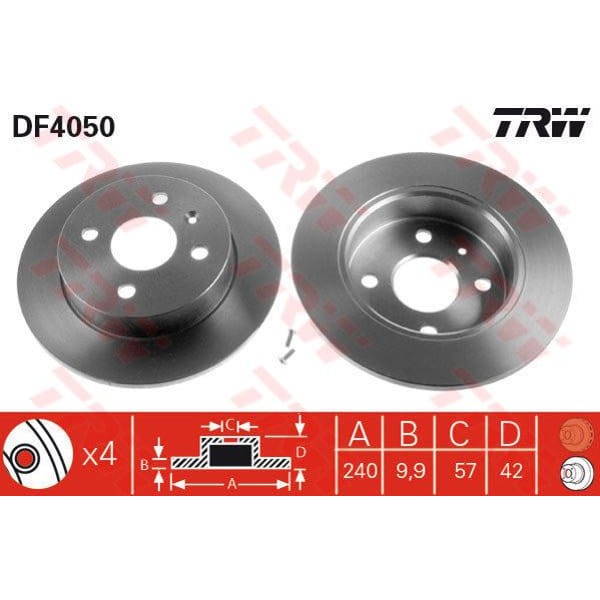 TRW DF4050 Fren Diski Arka Astra G 98- Astra F Classıc 99- Astra H 04- Merıva A 03- Düz 240Mm