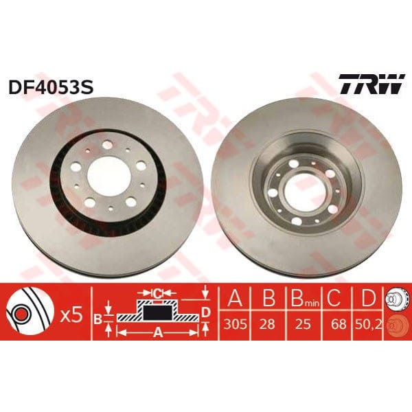 TRW DF4053S Fren Diski Ön S60 00- S80 98- Xc70 00- Havalı 305Mm