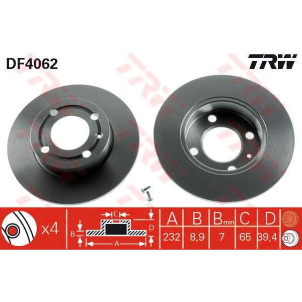 TRW DF4062 Fren Diski Arka Polo III 99- Polo Classıc 95- Lupo 98- / Cordoba 93- Arosa 97- Ibiza II 9