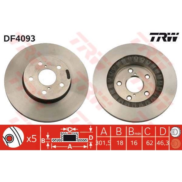 TRW DF4093 Fren Diski Ön Rav4 94-00 Havalı 301Mm 