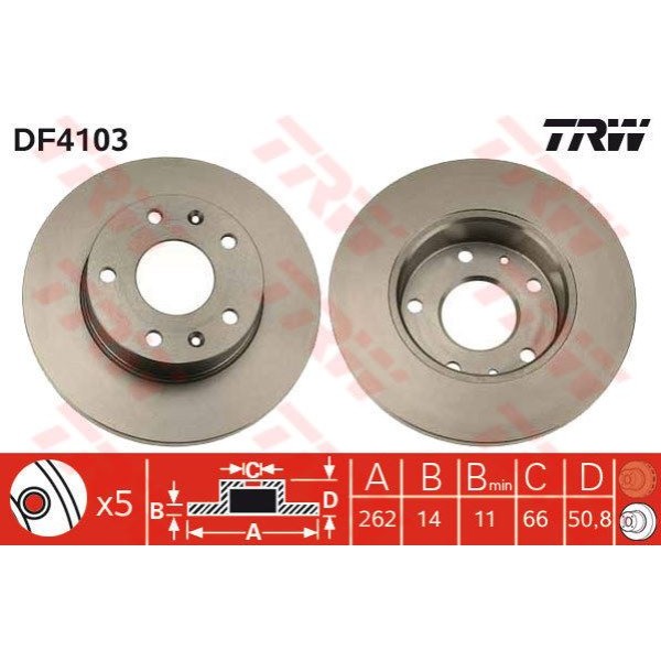 TRW DF4103 Fren Diski Ön Freelander 98-06 Düz 262Mm 