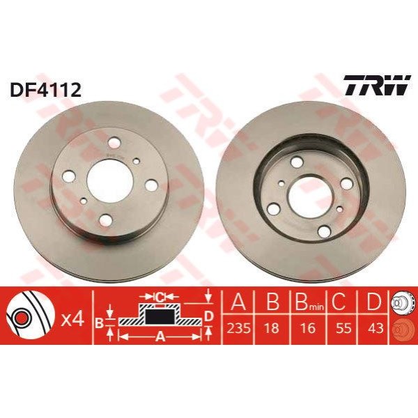 TRW DF4112 Fren Diski Ön Yaris 99-05 Havalı 235Mm