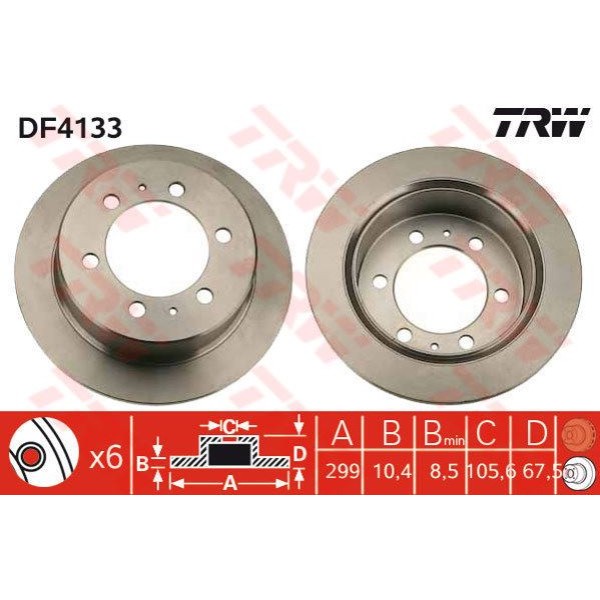 TRW DF4133 Fren Diski Arka Korando 97- Musso 97-05 Düz 299Mm 