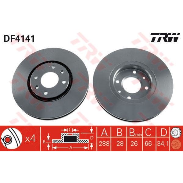TRW DF4141 Fren Diski Ön 4D 288Mm C5 I 01- C5 II 04- 