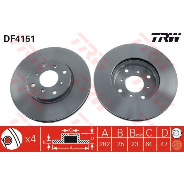TRW DF4151 Fren Diski Ön Accord VI 98-03 Havalı 282Mm 