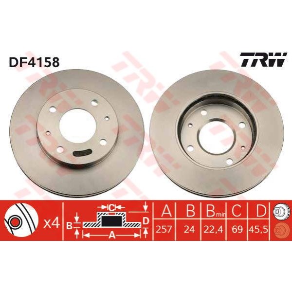 TRW DF4158 Fren Diski Ön Coupe 02- Sonata IV 98- Havalı 257Mm 