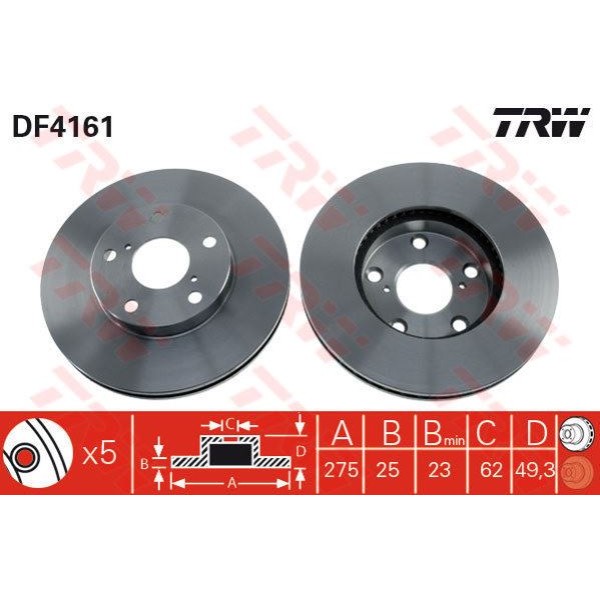 TRW DF4161 Fren Diski Ön Rav4 00-06 Dizel Havalı 275Mm 