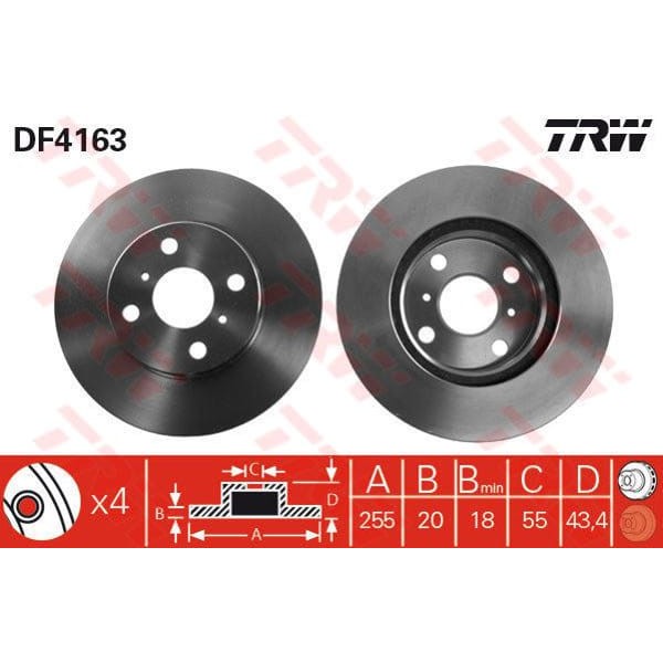 TRW DF4163 Fren Diski Ön Yaris 99-05 Havalı 255Mm