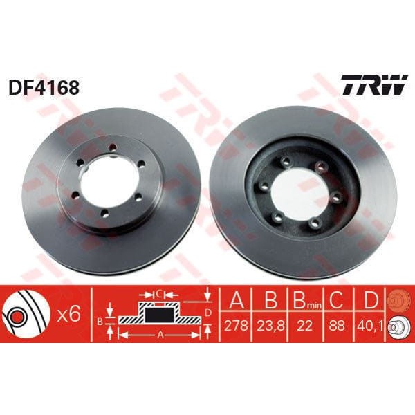 TRW DF4168 Fren Diski Ön Korando 97-05 Musso 97-05 Havalı 278Mm 