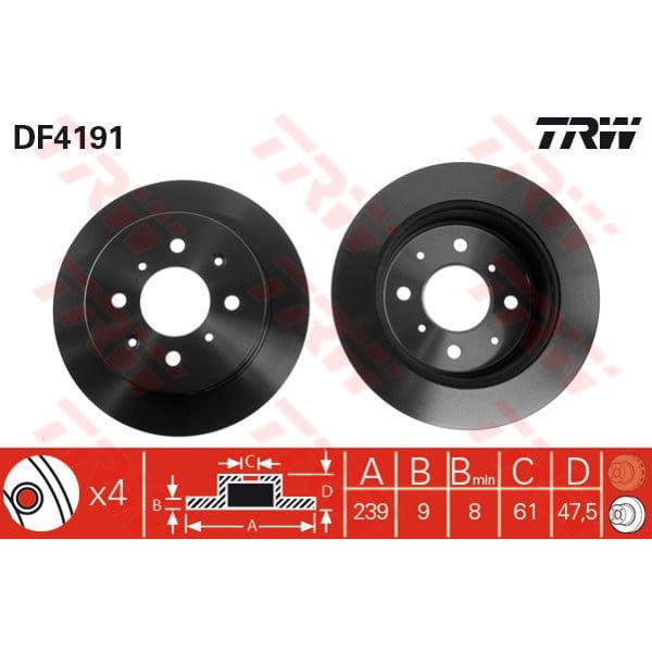 TRW DF4191 Fren Diski Arka Civic 96-06 City 05-08 Jazz 02-08 Düz 239Mm 