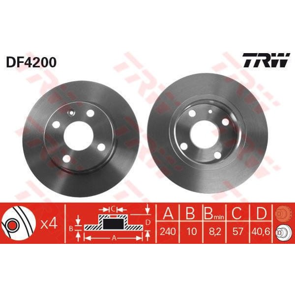 TRW DF4200 Fren Diski Arka Corsa C 00- Combo 00- Tigra B 04- Düz 240Mm 
